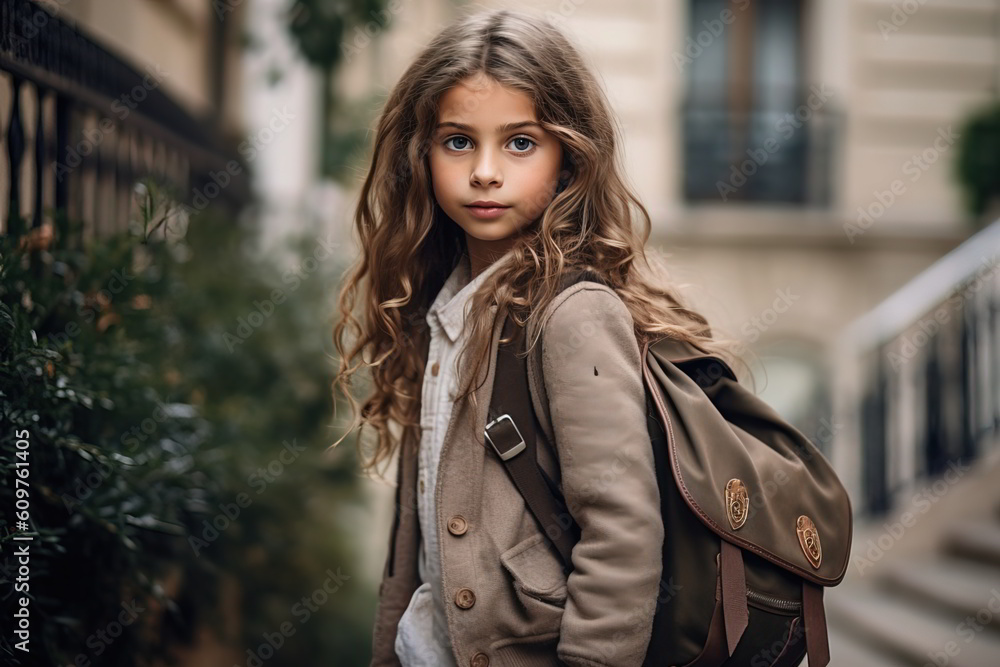 Fictional French school child with school bag