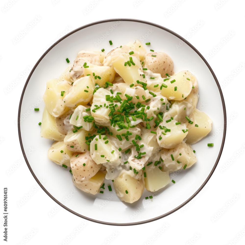 Delicious Bowl of Potato Salad Isolated on a White Background. Generative AI Delicious Bowl of Potato Salad Isolated on a White Background. Generative AI