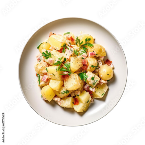 Delicious Bowl of Potato Salad Isolated on a White Background. Generative AI