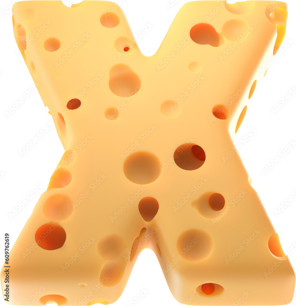 Cheesy Elegance: Stylized 3D Letter x with a Cheese Twist Cheesy Elegance: Stylized 3D Letter x with a Cheese Twist