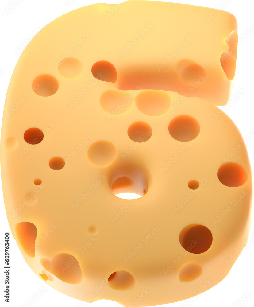 Cheesy Numbers: Stylized 3D Cheese-inspired Digit 6 Cheesy Numbers: Stylized 3D Cheese-inspired Digit 6