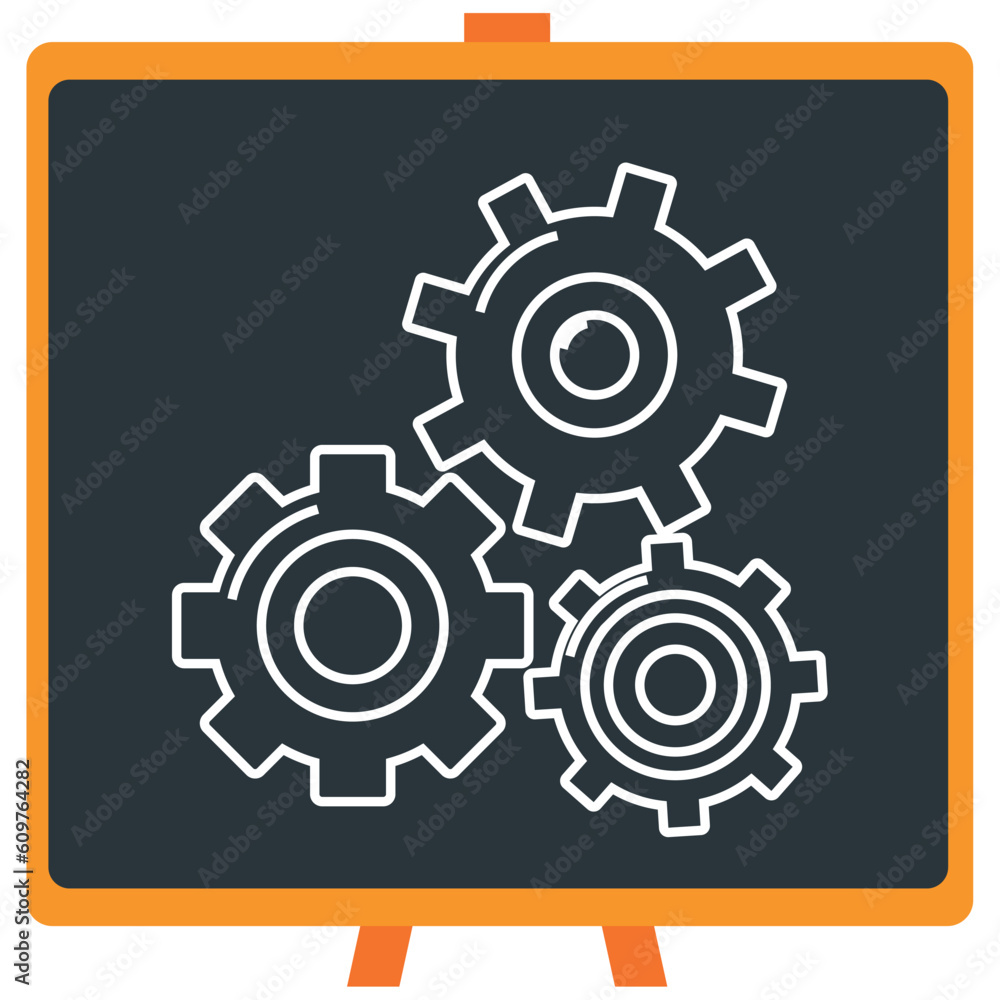 Chemistry laboratory gears vector icon in white lines with dark border
