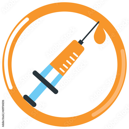 vector icon of a chemistry laboratory syringe with orange border and white background