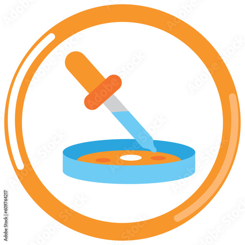 vector icon of a chemistry laboratory dropper with orange border and white background