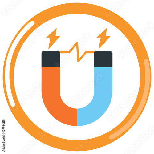 vector icon of a chemistry laboratory magnet with orange border and white background