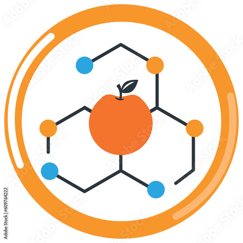 vector icon of an apple with dna lines with orange border and white background