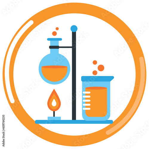 vector icon of a chemistry laboratory with orange border and white background