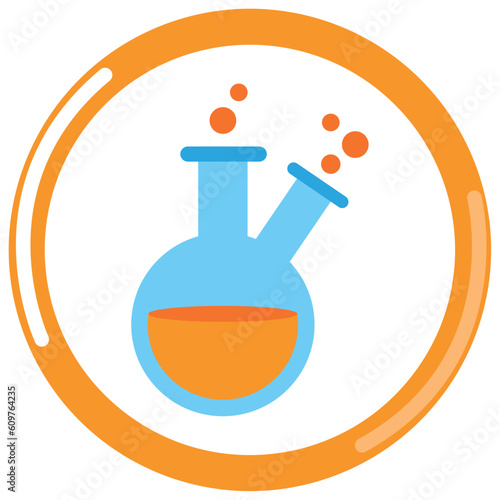vector icon of a chemistry laboratory sample ball with orange border and white background