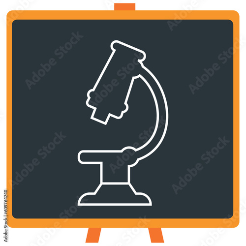 Vector icon of a chemistry laboratory microscope in white lines with dark border
