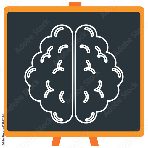 Vector icon of a chemistry laboratory brain in white lines with dark border
