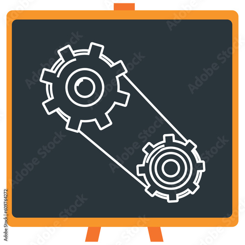 Chemistry laboratory gears vector icon in white lines with dark border