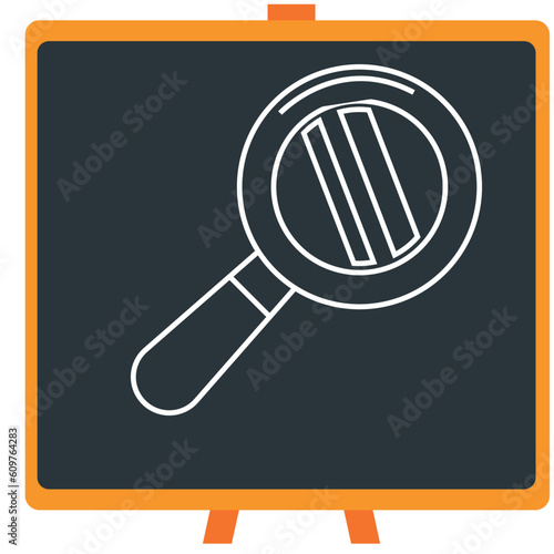 Chemistry laboratory magnifying glass vector icon in white lines with dark border