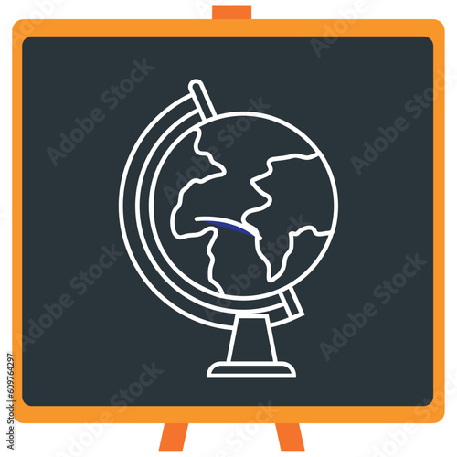 Vector icon of a chemistry laboratory earth globe in white lines with dark border