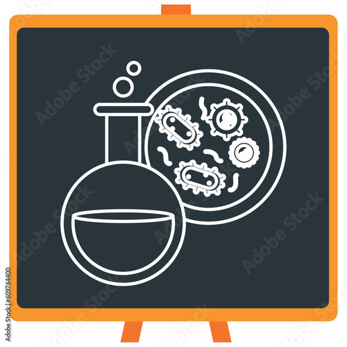 Vector icon of a chemistry laboratory test ball in white lines with dark border