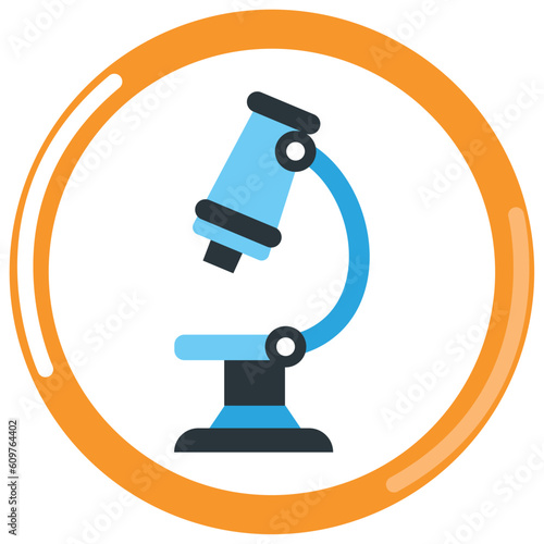 laboratory microscope vector icon with orange border and white background
