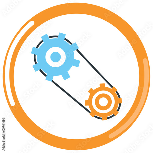 chemistry laboratory gears vector icon with orange border and white background