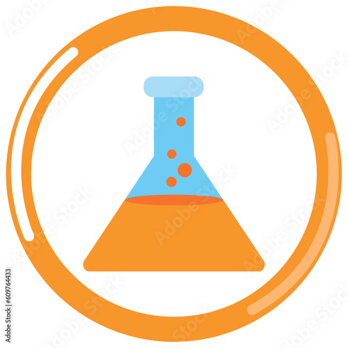 vector icon of a chemistry laboratory test tube with orange border and white background