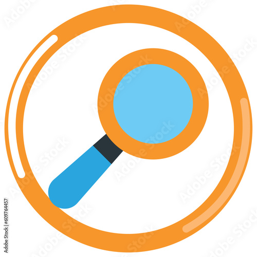 vector icon of a chemistry laboratory magnifying glass with orange border and white background