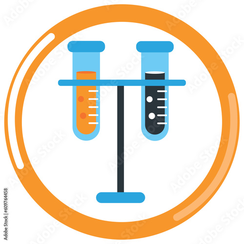 laboratory test flasks vector icon with orange border and white background