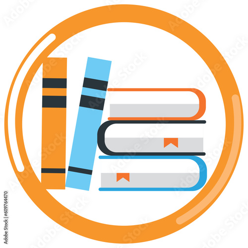 laboratory books vector icon with orange border and white background