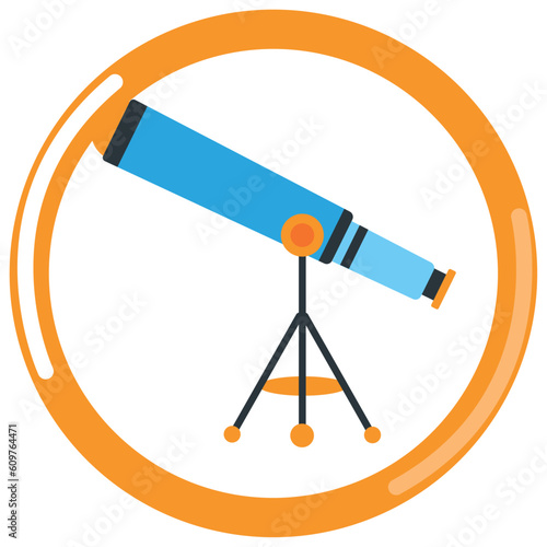 laboratory telescope vector icon with orange border and white background