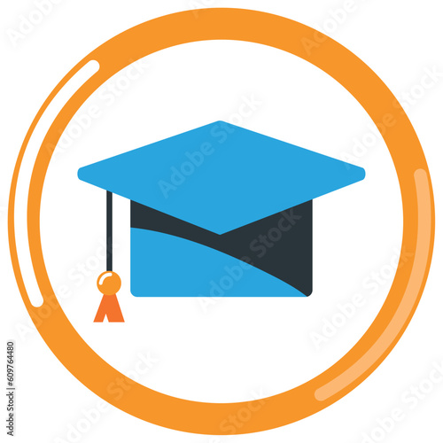 vector icon of a chemistry laboratory graduate hat with orange border and white background