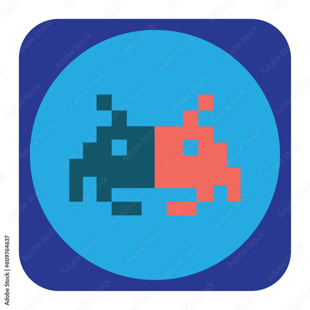 vector icon of a pixelated video game doll with blue background vector icon of a pixelated video game doll with blue background