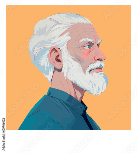 Grandfather's face in profile. The head of a bald old man with a gray beard in profile. Avatar for social networks. Vector illustration in hand drawn style.