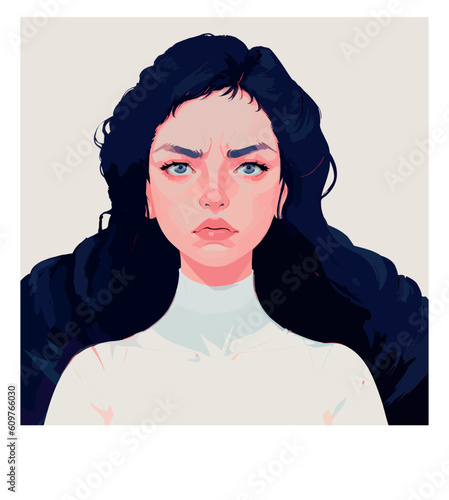 Hispanic woman feels angry. Gesture of refusal and prohibition. Campaign against violence and human rights violations. Vector illustration in hand drawn style.