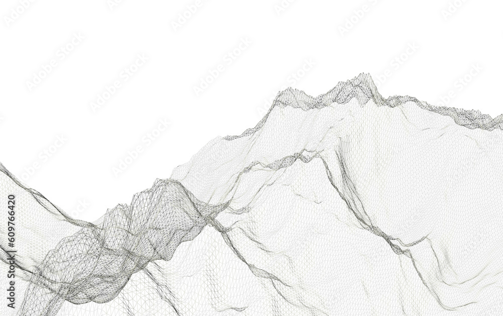 Obraz premium 3d Wireframe png of mountains polygonal landscape. 3d rendering