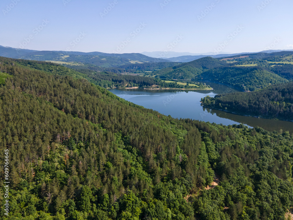 Aerial spring view of Topolnitsa Reservoir, Bulgaria Aerial spring view of Topolnitsa Reservoir, Bulgaria