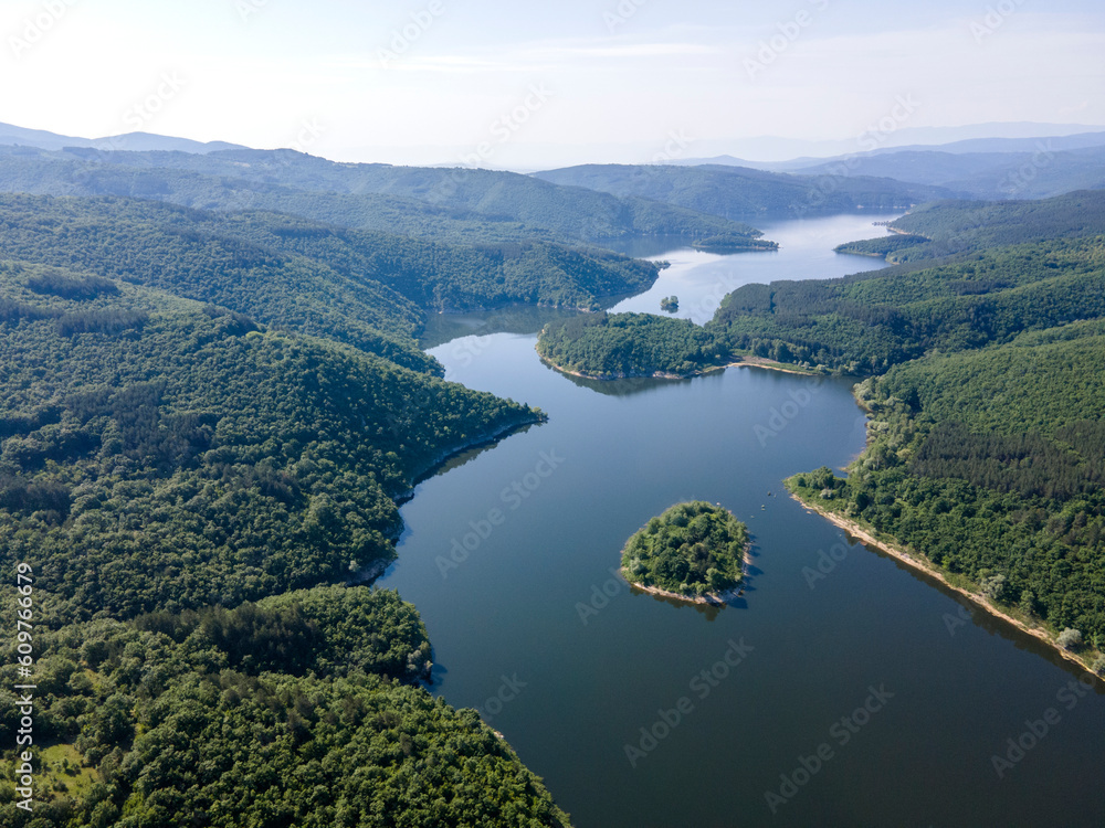 Aerial spring view of Topolnitsa Reservoir, Bulgaria Aerial spring view of Topolnitsa Reservoir, Bulgaria