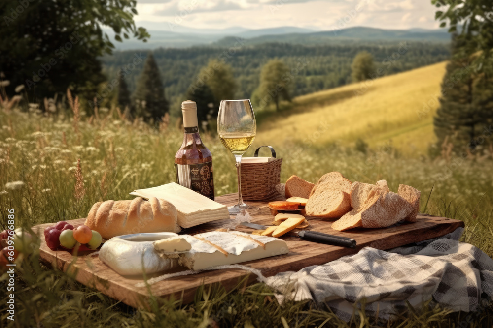 Fototapeta premium photo of picnic on the forrest view Generated AI