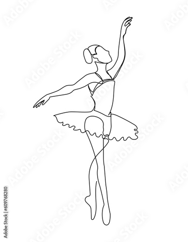 Continuous one line drawing of ballerina. Minimalist ballet dancer, motion concept. Simple vector illustration