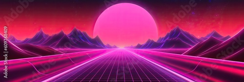 80s retro space and pink annd violed grid background 