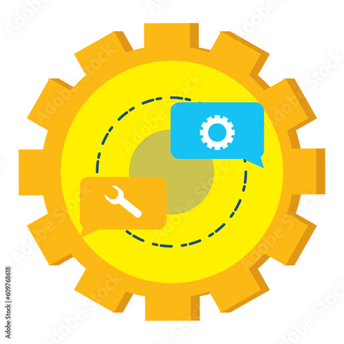 Vector image of a gear icon with a tool inside a yellow gear