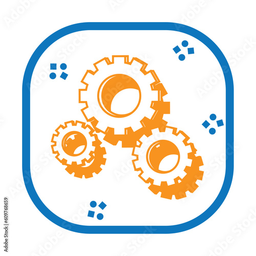 Vector icon of gears in orange lines on a white background