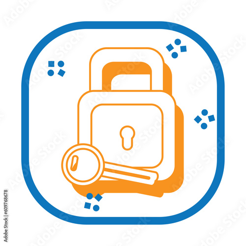 orange padlock key icon vector image with blue border