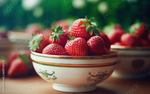 background portioned strawberries in cups as a symbol of the delicacy of the Wimbledon tournament.Generative AI 