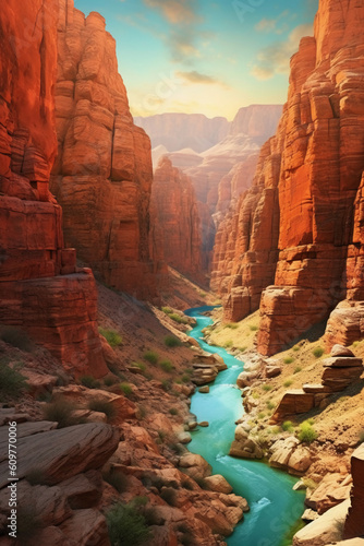 inspiring view of a canyon with colorful layers. ai generative © SANGHYUN