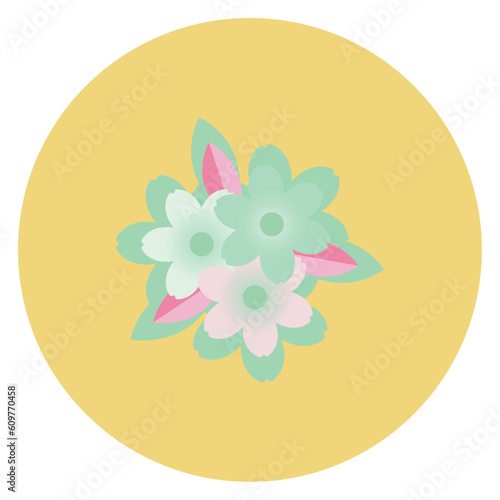 vector icon of a flower inside a circle with a yellow background