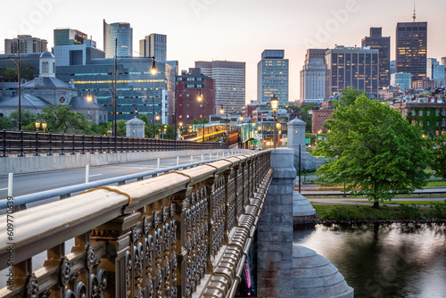 The historic architecture of Boston in Massachusetts, USA at Backbay neighborhood on a sunny summer day at sunrise. photo