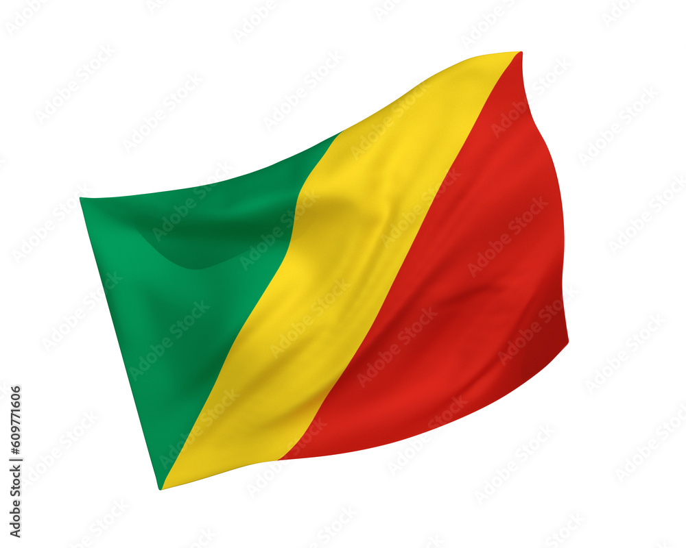 Fototapeta premium Simple 3D Republic of the Congo national flag in the form of a wind-blown shape