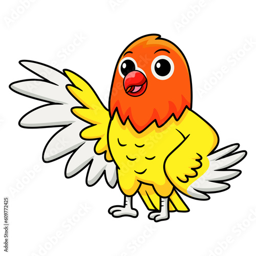 Cute lutino lovebird cartoon waving hand