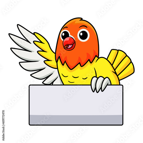 Cute lutino lovebird cartoon waving hand