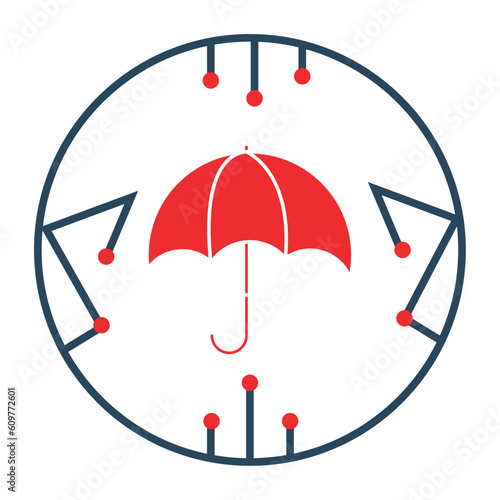 vector icon of an umbrella with white background with red lines