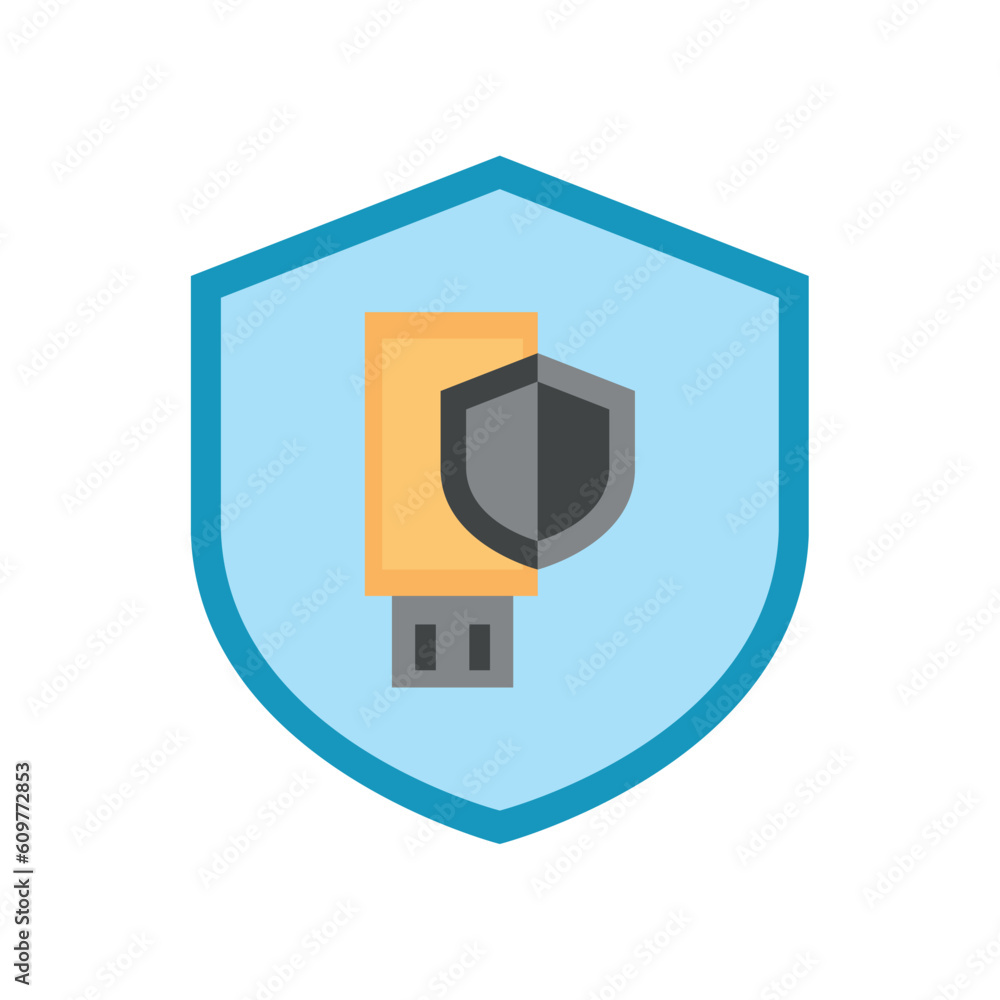 vector icon of a usb memory with a shield with a blue background in the shape of a shield vector icon of a usb memory with a shield with a blue background in the shape of a shield