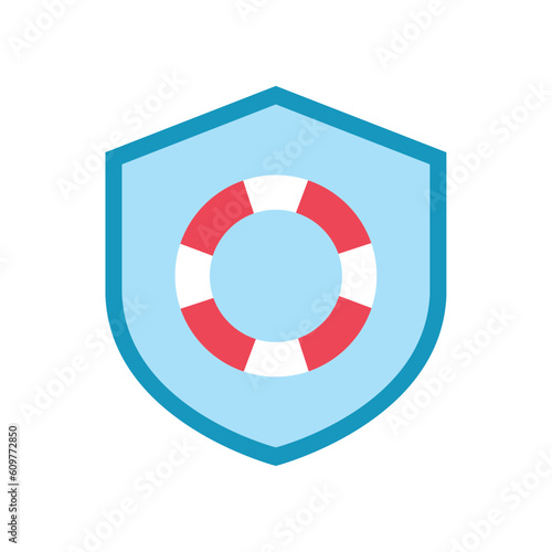 vector icon of a lifebuoy float with blue background in the shape of a shield