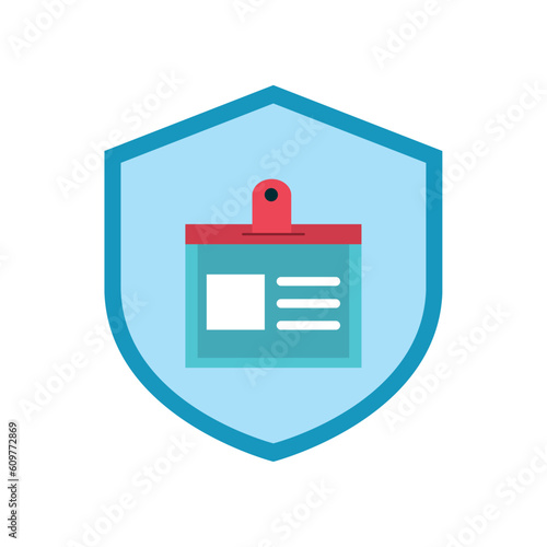 vector icon of a document table with a blue background in the shape of a shield