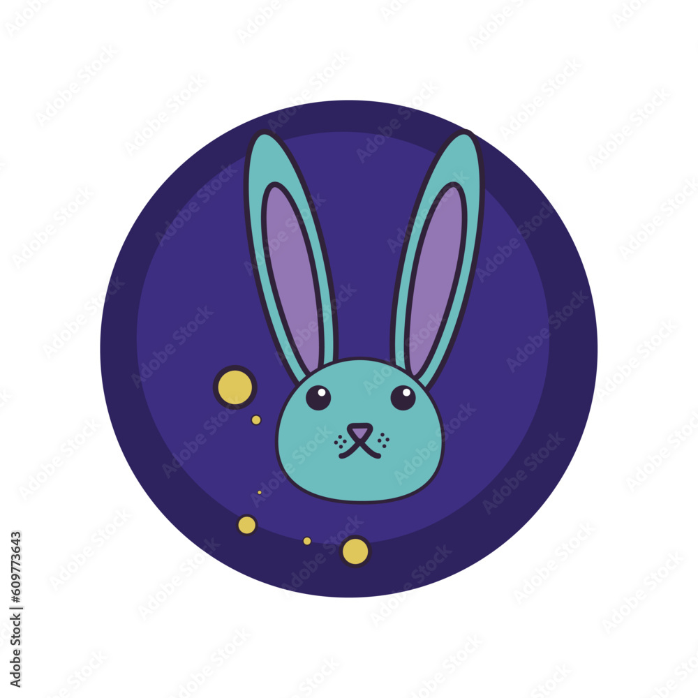 Obraz premium vector icons of a rabbit with purple background and blue border